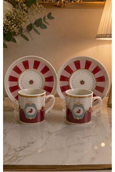 evinbizden Modern Porcelain 2-Person Coffee Cup Set 4-Piece Patterned Cup Set