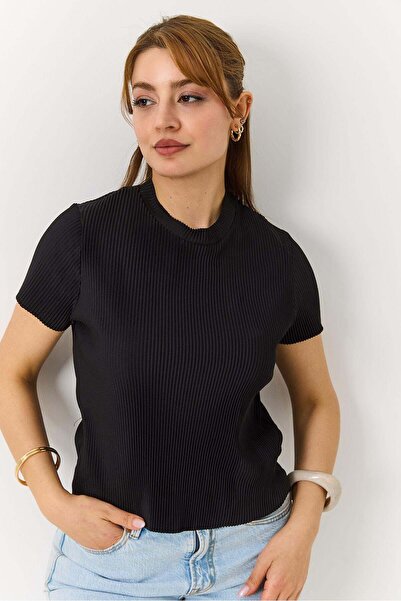 Raneel Kazançlı Alışveriş Women's Pleated Black Blouse Black