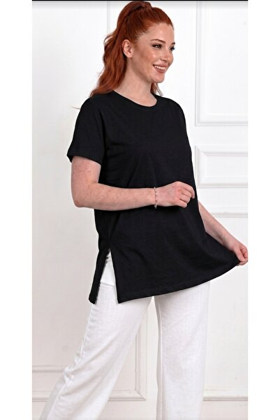 blackbonds Tricou negru de bază cu două tăieturi laterale și mâneci duble