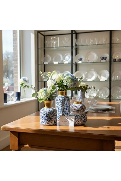 ariana sytle Vază ceramică boemă aurită, set de 3 01