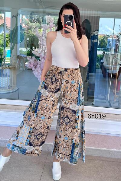 İnce Topuk Pantaloni casual din viscoză cu buzunare 6y019