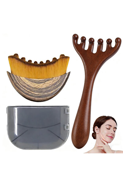 Choice3 1Set With cover Lymphatic Contour Face Brush & Wooden Meridian Massag...