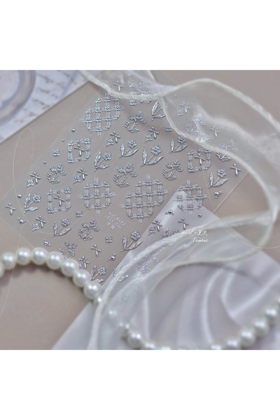 Choice 1pcs Silver Metal Flower Nail Stickers Self-adhesive Flower Leaf Grid ...