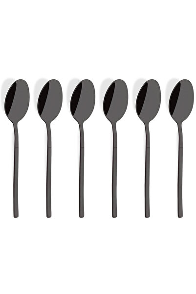 Choice Black 6Pcs Mirror Black Tea Spoon Dessert Ice Cream Stainless Steel Sp...