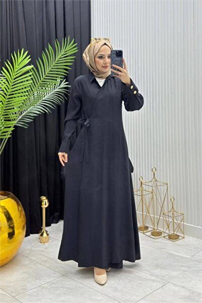 Neşeli Butik Γυναικείο μαύρο φόρεμα με κουμπιά και λεπτομέρειες, ενδυμασία χι...