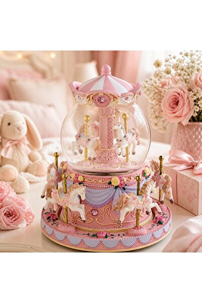 Generic Mr.Winder Rotating Horse Music Box with Snow Globe, 8 Horses, Colorfu...