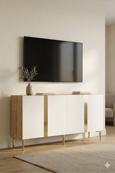 CENEYRA KA1598DBG ANKA Konsol ve Tv Sehpası Safirmeşe-Beyaz-Gold 150cm
