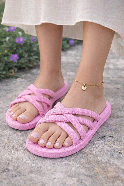Macs Moda Women's Pink Cross-Strapped Slippers Suitable for Daily Use, Sea, B...