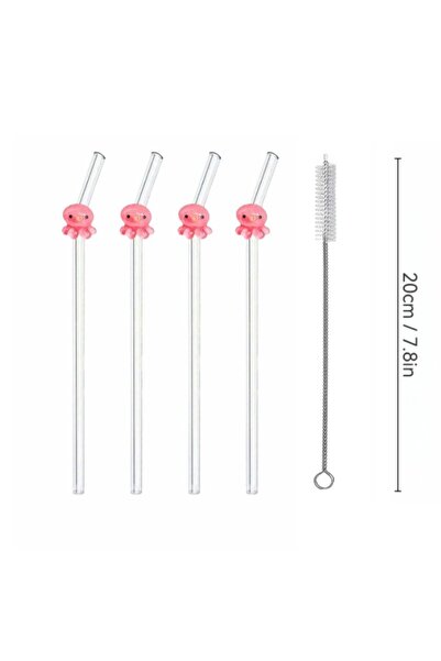 Choice1 Clear 4Straws 1Brush 1/2/5PCS Octopus Shaped Reusable Glass Straws Se...