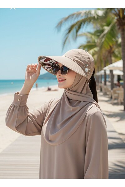 GİYU SHOP Kadın Çiçek Desenli Yazlık Vizör Şapka