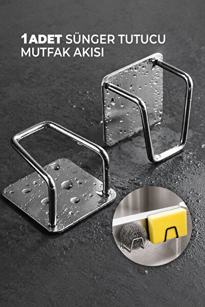Destpak 1 ADET Sünger Tutucu - Mutfak Askısı - 304 Kalite Paslanmaz Çelik - V...