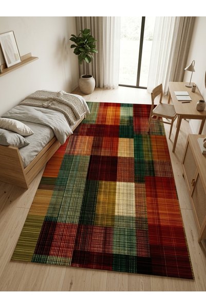 Rugs Modern Halı Sdt Retro Patchwork Patched Plaid Patterned Rustic Warm Tone...