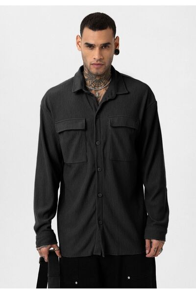 S13 Store Ribbed Long Sleeve Pocketed Shirt