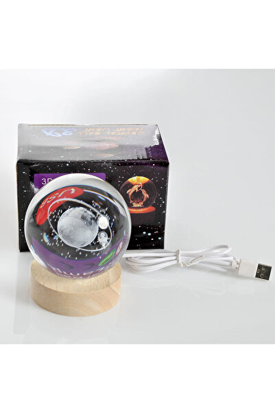 meli melo Decorative 3D LED globe with solar system and wooden stand 12 cm