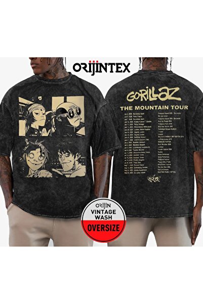 orijintex Gorillaz the Mountain Tour 2026 Front and Back Printed Washable Ove...