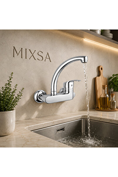 MİXSA Lüx Duvardan Çift Su Girişli Mutfak-Banyo Lavabo Bataryası Çeşmesi Musluğu