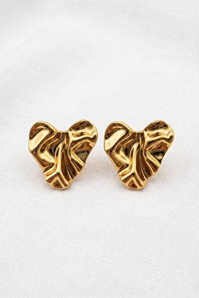 özgül takı ve tasarım Heart Model Gold Color Stainless Steel Women's Earrings