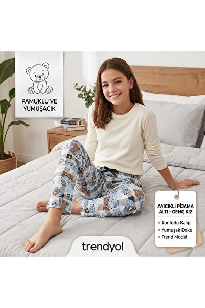 DİAMOND OUTLET Women's Blue Teddy Bear Patterned Pajama Bottoms - Comfortable...
