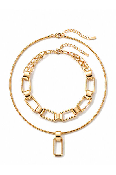 Vi store Çelik Gold Monaco Kolye Seti