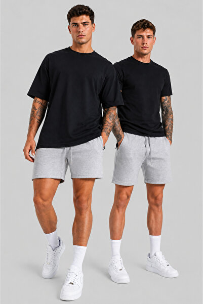 RABTEKS Men's Black-Grey 2-Pack Solid Color Regular Shorts