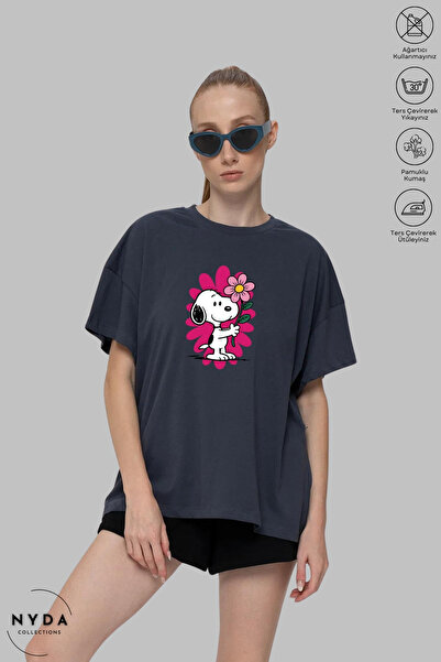 Nyda Collections Tricou de damă cu mânecă scurtă, supradimensionat, din bumba...