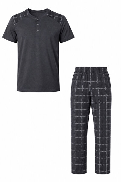 Mutlu City Men's Comfortable Fit Round Neck Short Sleeve Cotton Pajama Set 9055
