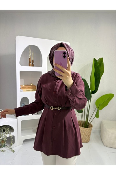 STİLSEN KEMERLİ BELDEN PENSLİ TESETTÜR MODAL GÖMLEK