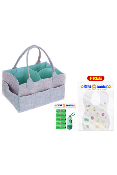 STAR BABiES منظم حفاضات الأطفال مع موزع أكياس معطرة ومريلة قابلة للاستخدام مر...