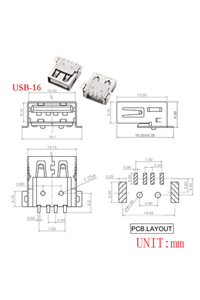 Choice16 10 قطع من موصلات USB-16 من النوع A القياسية، منافذ أنثى للحام على لو...