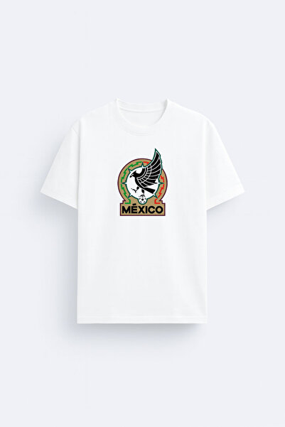 AYDESİGN Tricou alb din țesătură de bumbac imprimată cu echipa de fotbal Mexi...