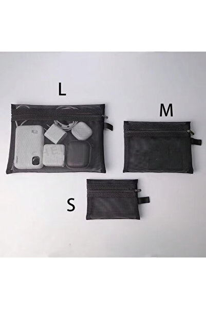 Choice 3pcs S-M-L black 3PCS Mesh Storage Bag Portable Make up Zipper Bag Cos...