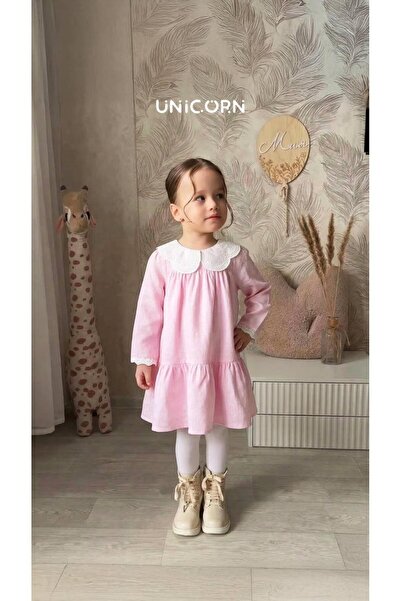 Generic Pink Princess Kız Çocuk Bayramlık Bebe Yaka Müslin Kumaş Elbise 2-8 Y...