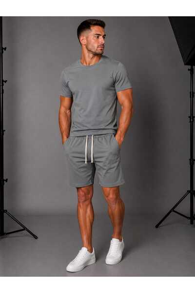 ANATOLIATEKSTILE Men's Set T-Shirt + Shorts Dark Navy Blue, Slim Fit , Casual...