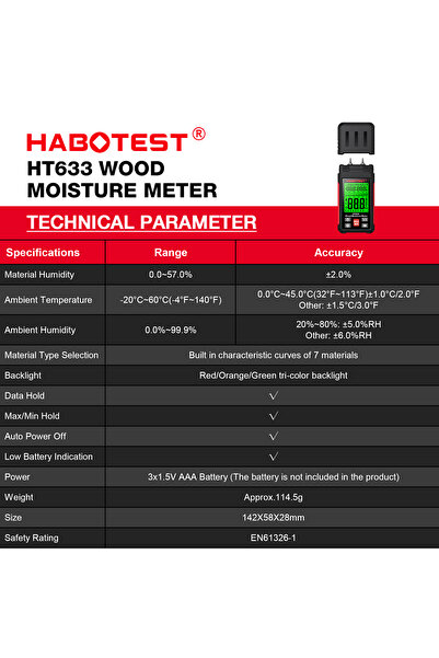 Choice HT633 HABOTEST HT633 Digital Wood Moisture Meter Professional 0~57% Ti...