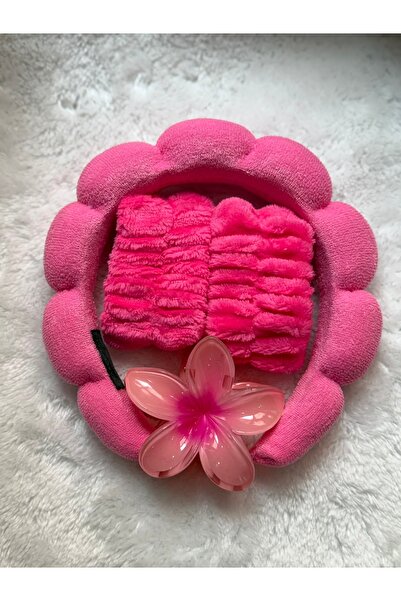 ADAA GIFT Kadın Pofuduk Taçlı Peluş Bileklikli Lotus Tokalı Yüz Yıkama Seti -...