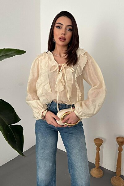ozelia Beige Ruffled Blouse