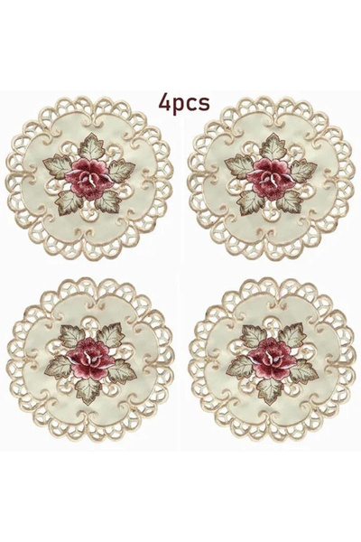 Choice 4pcs Round Embroidered Flower Dining Table Placemat Coasters Home Part...