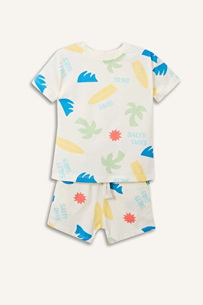 DeFacto Palm Tree Patterned 2-Piece Ecru Set for Baby Boy H7330A526Hs