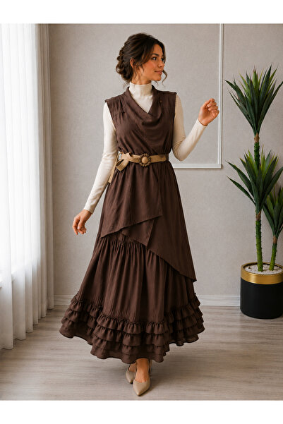 TUGBA COLLECTION YENİ SEZON YAZLIK KOLSUZ ASİMETRİK KESİM KETEN / PAMUK ALT E...