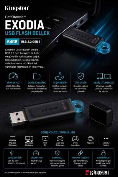 Kingston ذاكرة فلاش USB من نوع DataTraveler Exodia بسعة 64 جيجابايت |   يو إس...