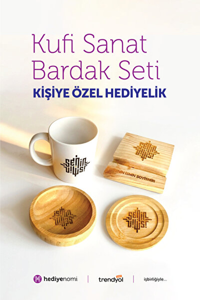 HEDİYENOMİ Seninismin > Kupa Bardak - Bambu Bardak Altlığı - Bambu Çerezlik -...