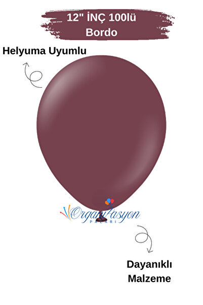 Organizasyon Pazarı Pack of 100 Balloons Burgundy 12 Inch Decoration Party De...