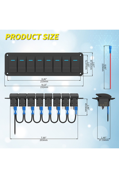 Choice Blue LED 8 Gang Rocker Switch Panel Waterproof 12V Blue LED Light Bar ...