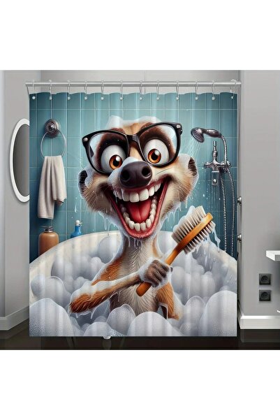 Choice1 180x180cm Ferret A Cute Cartoon Ferret Bath Time Shower Curtain Bathr...