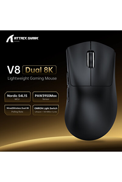 Choice فأرة ألعاب لاسلكية V8 Black-Dual 8K ATTACK SHARK V8، مستشعر PAW3950MAX...