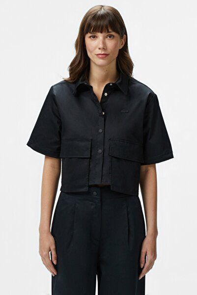 Lacoste Womens Regular Fit Black Shirt Standart Kesim Yarım Kollu Çıtçıt Düğm...