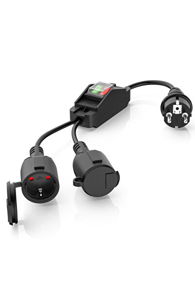 Choice black Double Plug Extension Cable 2 Schuko Sockets with Switch, EU Pow...