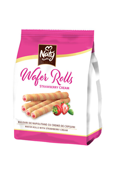 NATY Wafer Rolls – Rulouri de Napolitane cu Cremă de Căpșuni 100 g