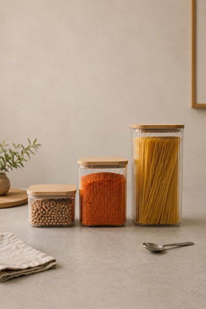 Kitchen Life Set de 3 borcane cu etichete și capace din lemn, pentru ceai, ca...
