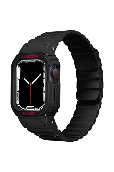 Apple Watch 38mm Airbag Tasarımlı Kasa Koruyuculu Silikon Kordon - Siyah